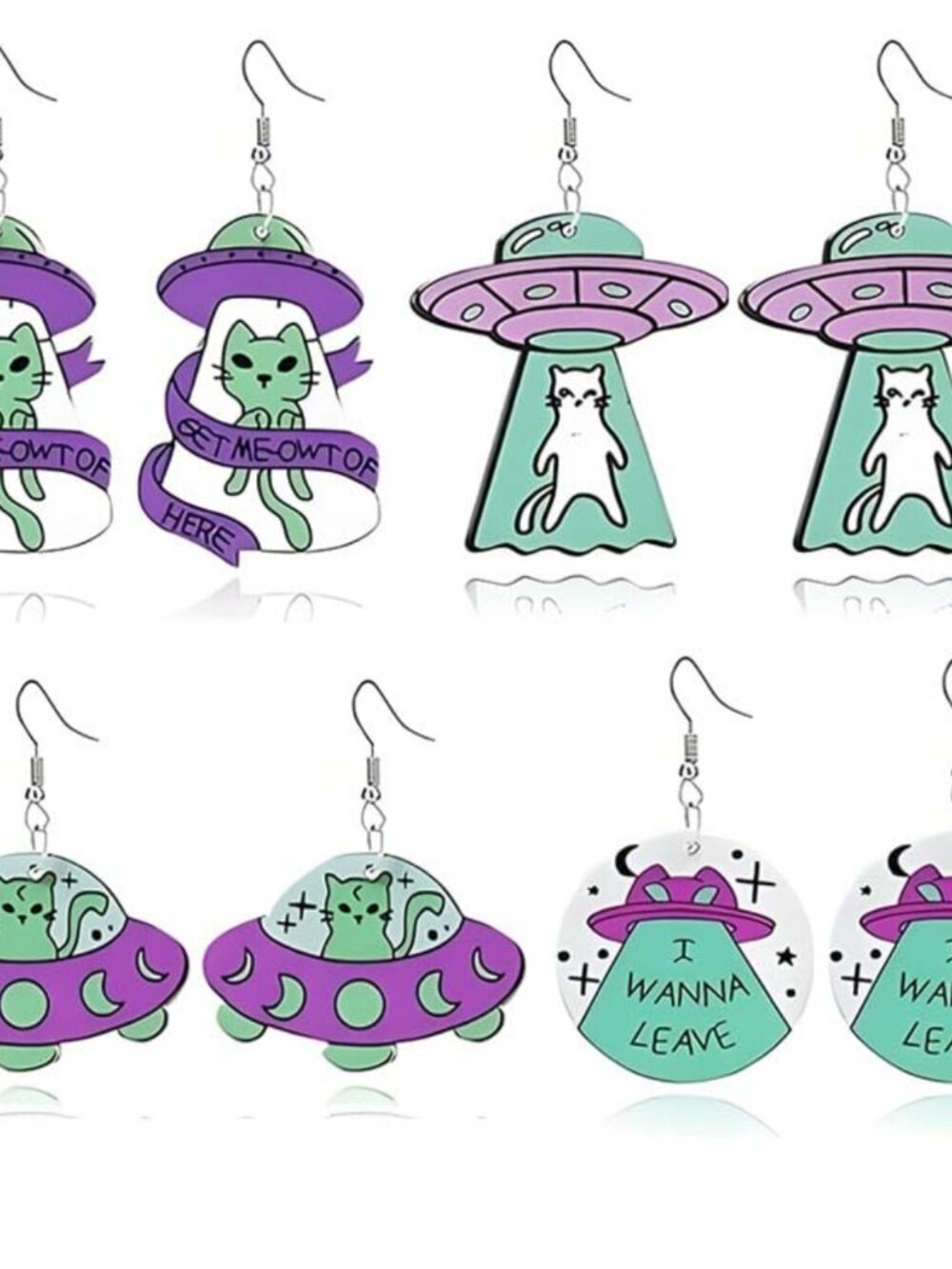Alien UFO Statement Earrings 4 Pairs Novelty Halloween Costume Jewelry